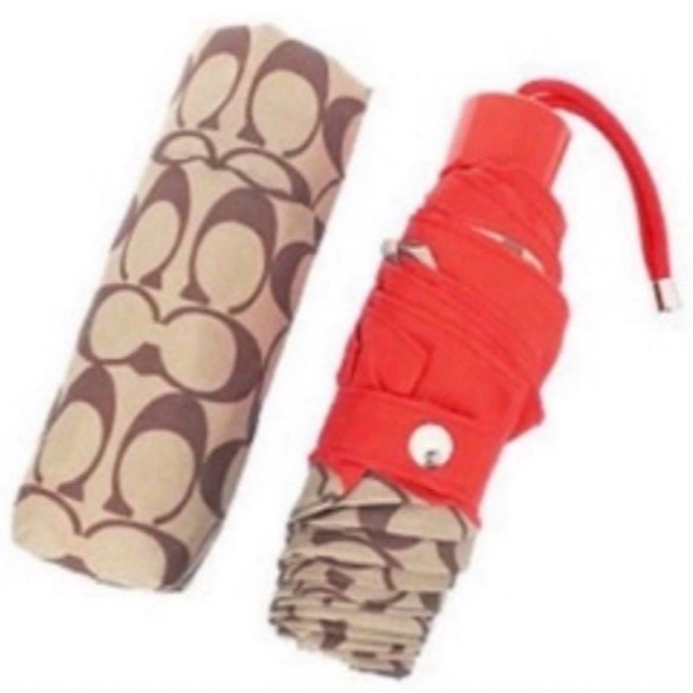 Coach Signature Mini Umbrella - Khaki/Vermillion - F63365 - Picture 5 of 5